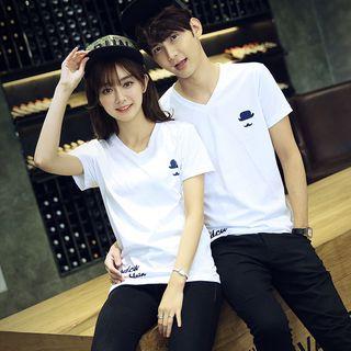 Couple Matching V-neck Printed Short-sleeve T-shirt