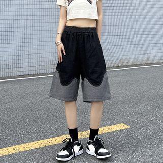 High Waist Two-tone Denim Shorts