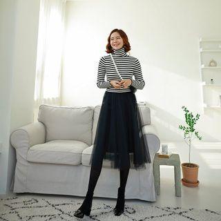 Stripe Knit & Tulle 2-in-1 Dress