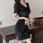 Open-back Velvet Quilted Mini Dress