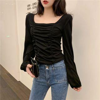 Square-neck Ruched Long-sleeve Top