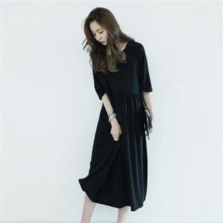 Elbow-sleeve A-line Maxi Dress