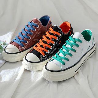 Distressed Lace-up Canvas Sneakers