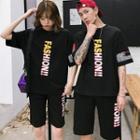 Couple Matching Lettering Elbow-sleeve T-shirt / Shorts