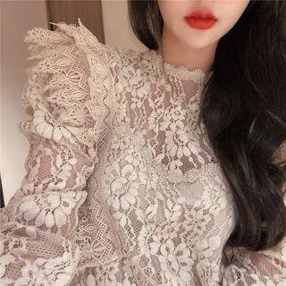 Long-sleeve Lace Mini Shift Dress