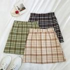 Color-block Check High-waist A-line Skirt
