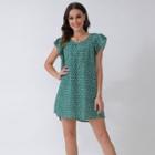 Ruffle Sleeve V Neck Floral Print Shift Dress