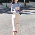 Contrast Trim Ruffle Long-sleeve Mini Knit Dress