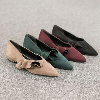 Frilled-detail Faux-suede Flats