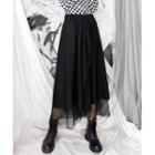 Mesh Overlay Midi Skirt Black - One Size