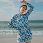 Set: Bikini Top + Lead Print Swim Shorts + Hooded Zip Jacket