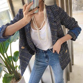 Contrast-trim Fringed Tweed Blazer