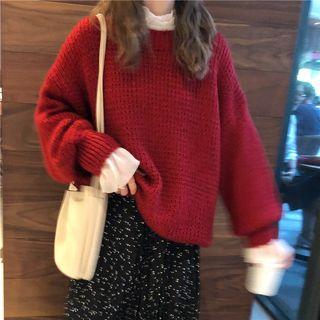 Loose-fit Batwing Sweater / Frilled Trim Long Sleeve Top