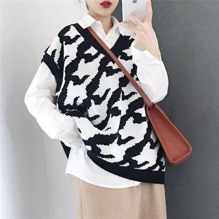 Color-block V-neck Loose-fit Knit Vest