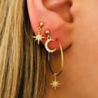 Non-matching Moon & Star Dangle Earring 1 Pair - 9076 - 01 - Kc - Gold - One Size
