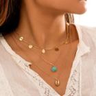 Turquoise Alloy Shell Pendant Layered Necklace