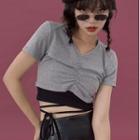 Set: Short-sleeve Shirred Cropped T-shirt + Camisole Top