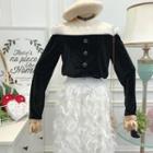 Off-shoulder Long-sleeve Velvet Top