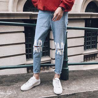 Lettering Ripped Jeans