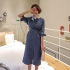 Zip-back Slit-front Denim Dress