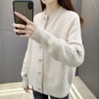 Long-sleeve Plain Single-breasted Cable Knit Cardigan