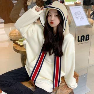 Checkerboard Heart Panel Hoodie Almond - One Size