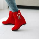 Faux Suede Fringed Heart Hidden Wedge Short Boots