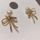 Faux Pearl Rhinestone Bow Earring As Shown In Figure - One Size