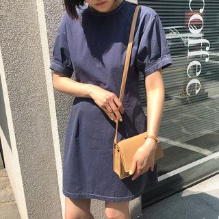 Puff-sleeve Stitched A-line Dress