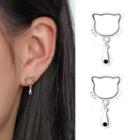 Cat Dangle Earring 1 Pair - With Earring Backs - Stud Earring - Silver - One Size