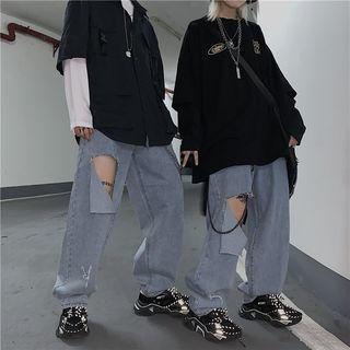 Couple Matching Ripped Wide Leg Jeans