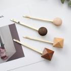 Wooden Disc / Square Hair Pin Set Of 4 - As Shown In Figure - One Size