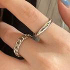Set Of 2: Polished Alloy Ring + Chained Alloy Ring Set Of 2 - Silver - One Size