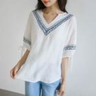 Tie-sleeve Embroidered Blouse