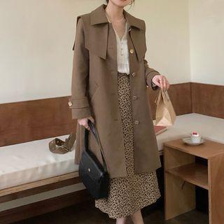 Single Breasted Long Coat Khaki - One Size