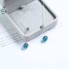 925 Sterling Silver Star & Bead Dangle Earring 1 Pair - Blue Rhinestone - Silver - One Size