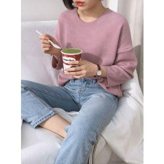 Drop-shoulder Colored Ribbed T-shirt