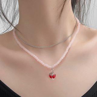 Faux Pearl Cherry Necklace Cherry - Light Pink - One Size
