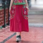 Floral Hanfu Midi A-line Skirt Red - One Size