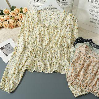 Ruffle-trim Slim-fit Floral Top