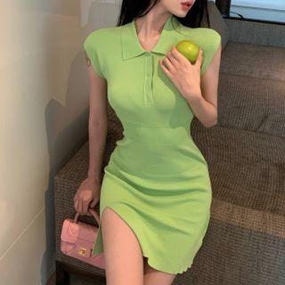 Short-sleeve Polo Mini Dress Green - One Size