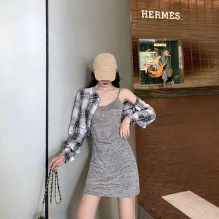 Plaid Shirt / Spaghetti Strap Dress