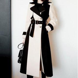 Two-tone Double-breasted Midi Coat
