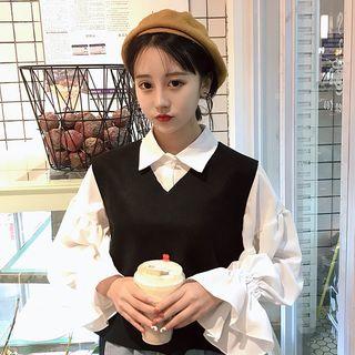 Set: Plain Chiffon Shirt + Vest
