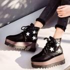 Square Toe Platform Star Print Lace-up Short Boots