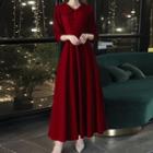 3/4-sleeve Collar Velvet A-line Evening Gown (various Designs)