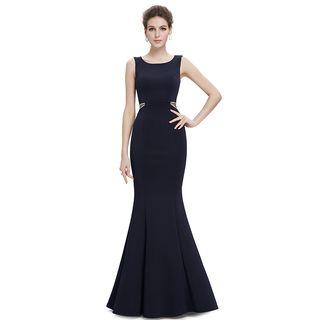 Sleeveless Mesh Panel Evening Gown