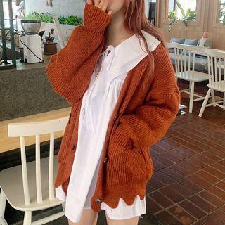 Frill-trim Cardigan Cardigan - Brick Red - One Size