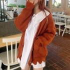 Frill-trim Cardigan Cardigan - Brick Red - One Size