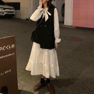 Double Breasted Vest / Long-sleeve Midi Dress / Set